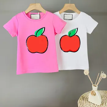 

New 2020 Adult and Kids Sequined Cotton Brief Solid Color Apple Pattern T-Shirt Children's Summer Cotton Shirt 110-160