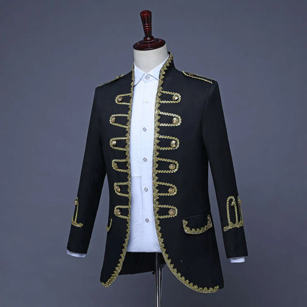 Военная форма Выступления костюм camisas de hombre visada Винтаж черный Для мужчин Клубная рубашка Изящные в европейской стиле придворные костюмы