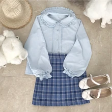 

Cute Shirts Women Summer 2022 Peter Pan Collar Puff Sleeve Lolita Style Kawaii Girl Shirt Solid Womens Tops Love Shape Buttons