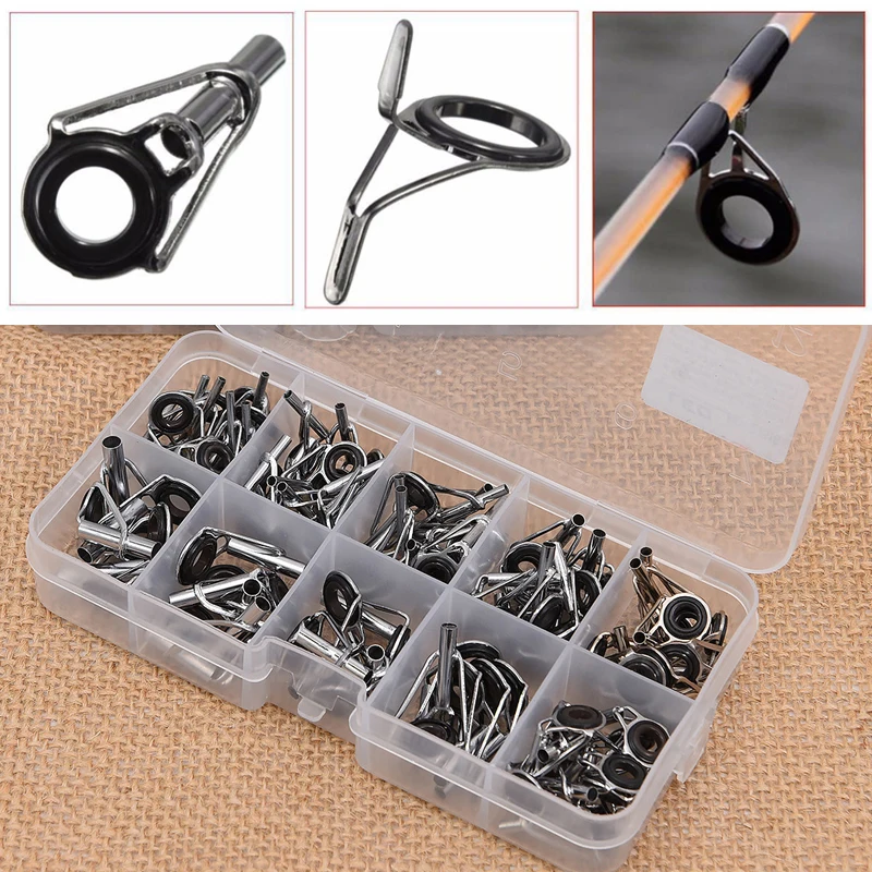 80pcs/box Mixed Sizes Fishing Pole Repair Kit Fishing Rod Guide Tip