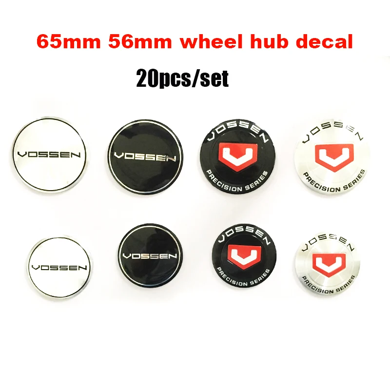 

20Pcs Car Wheel Center Emblem Cover Sticker 56MM 65MM Auto Wheel Hub Cap Decal stickers for vossen Tire Accessories label