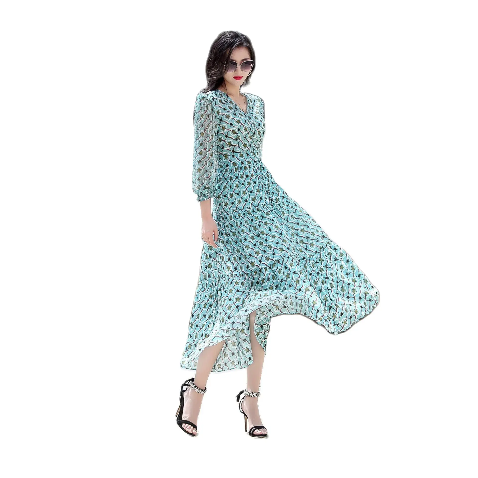 

CTL21044 Summer High-End Simple and Stylish Casual Beach Dress Plus Size One Piece Consignment 100% Silk Dress for Women