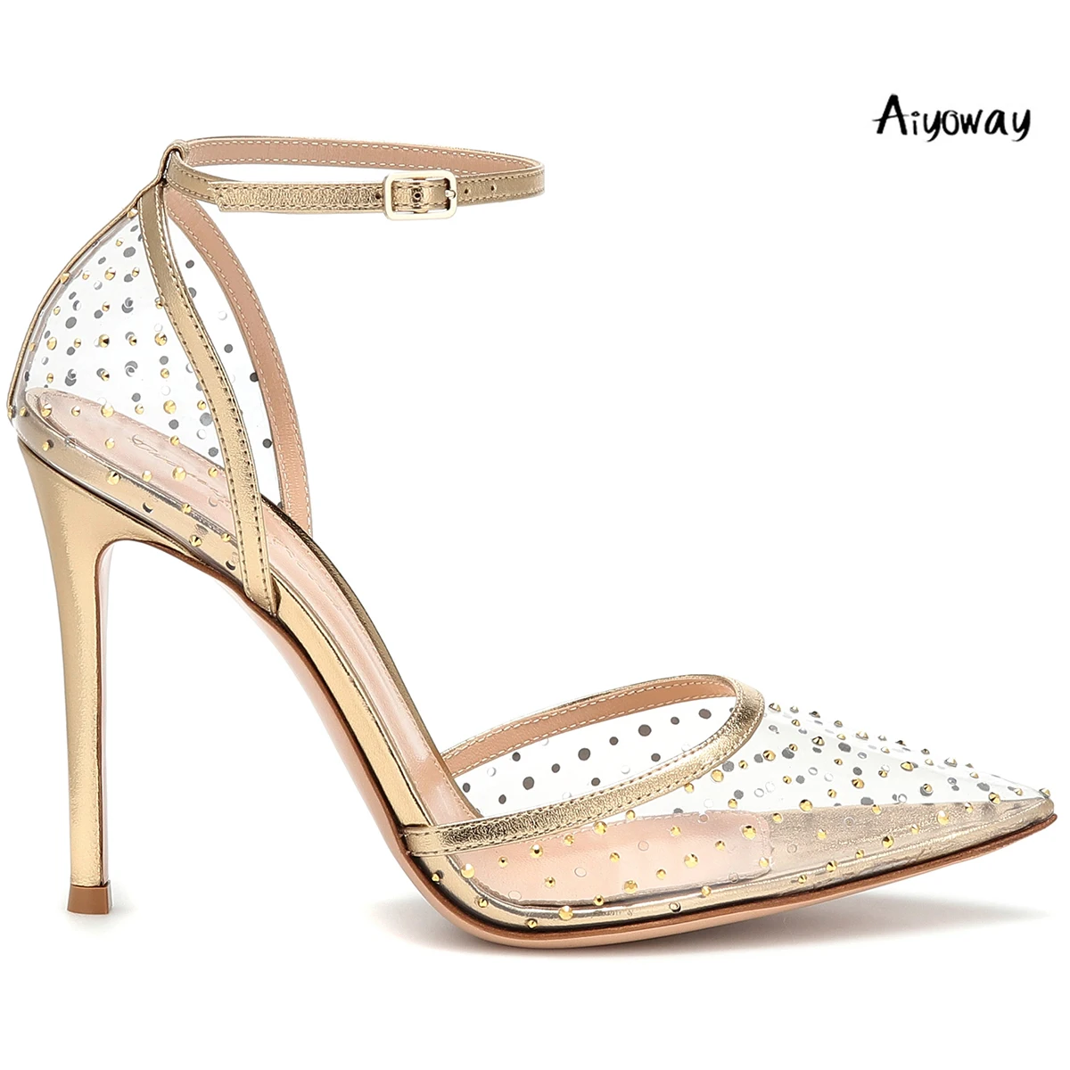

Shoes Women Pointed Toe High Heels Pumps PVC Crystal Ankle Strap Ladies Spring Party work and career heels Elegant Female Shoes