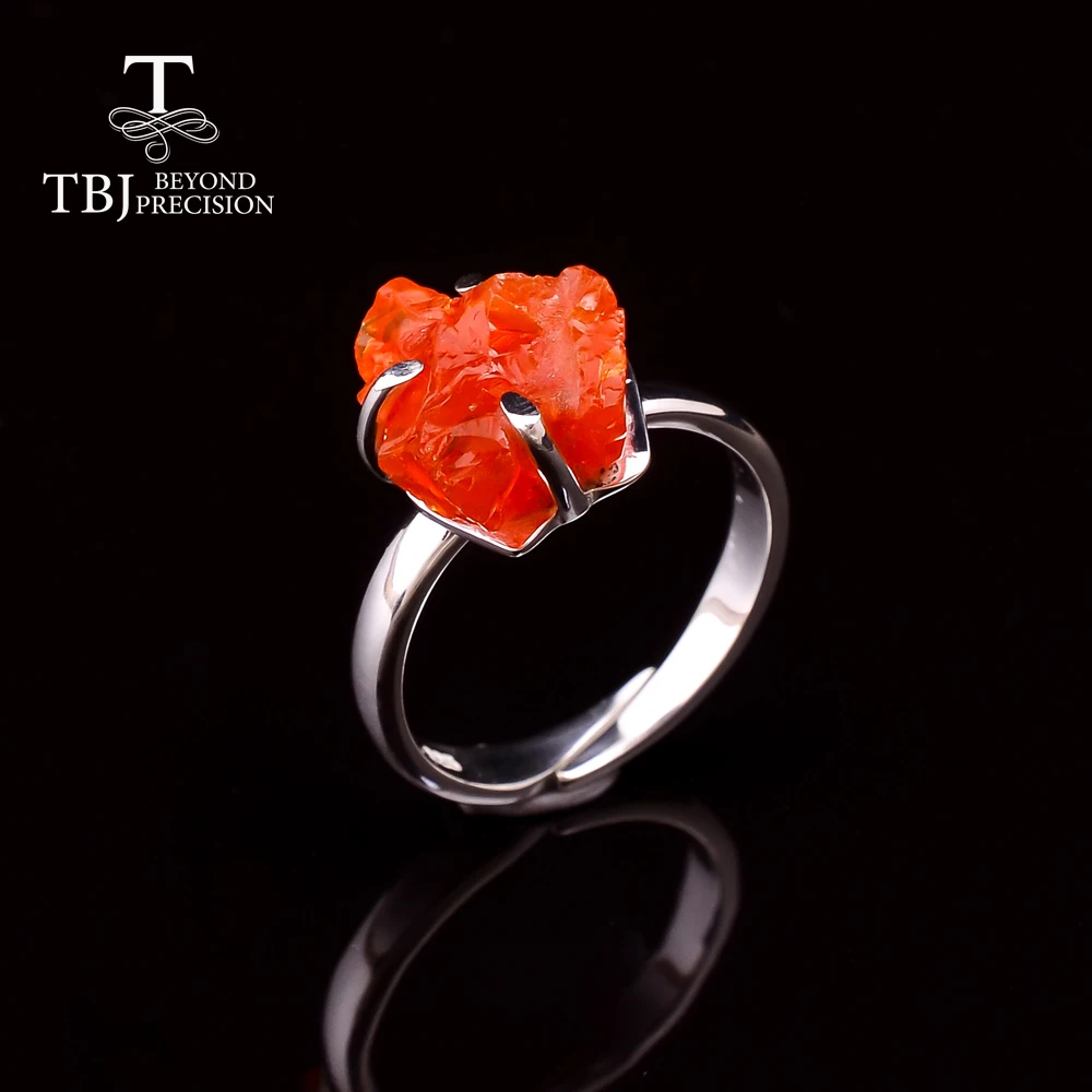

2020 Natural Mexico Fire Opal Ring Handmade Gemstone rough Ring 925 sterling silver fine Jewelry for women birthstone october