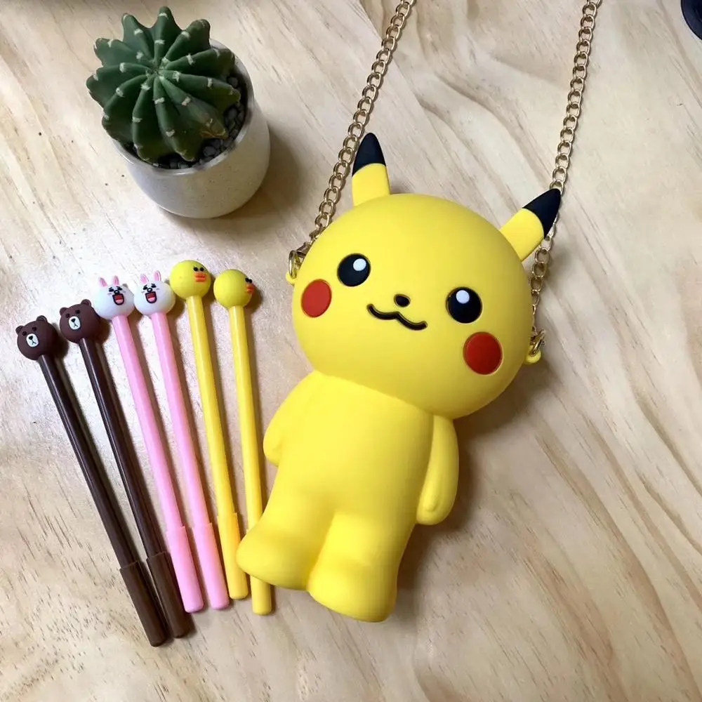 as pic with chain Кавайный чехол для карандаша на молнии 3D аниме мультфильм ручка чехол милый мягкий силиконовый Карандаш сумка для детей школьные принадлежности канцелярские принадлежности подарок - Цвет: as pic with chain