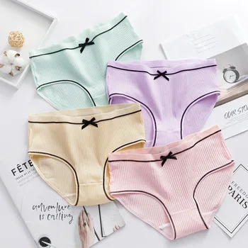 

2020 New Sexy Lingerie Cotton Bow Panties Underwear For Women Briefs Pants Intimate Ladies Middle Waist Girls Panties M L XL