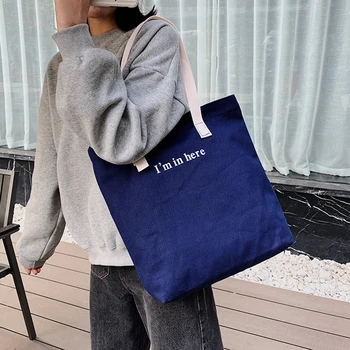 

Fashion Simple Canvas Women Handbags Letters Large Capacity Korean Shoulder Delicate Korean Durable Shopping Totes Bags
