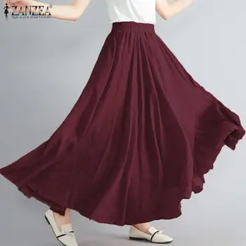 

Women's Skirt 2020 Vintage ZANZEA Plus Size Women Elastic High Waist Skirts Lady Elegant Solid Long Maxi Skirt Faldas Mujer 5XL