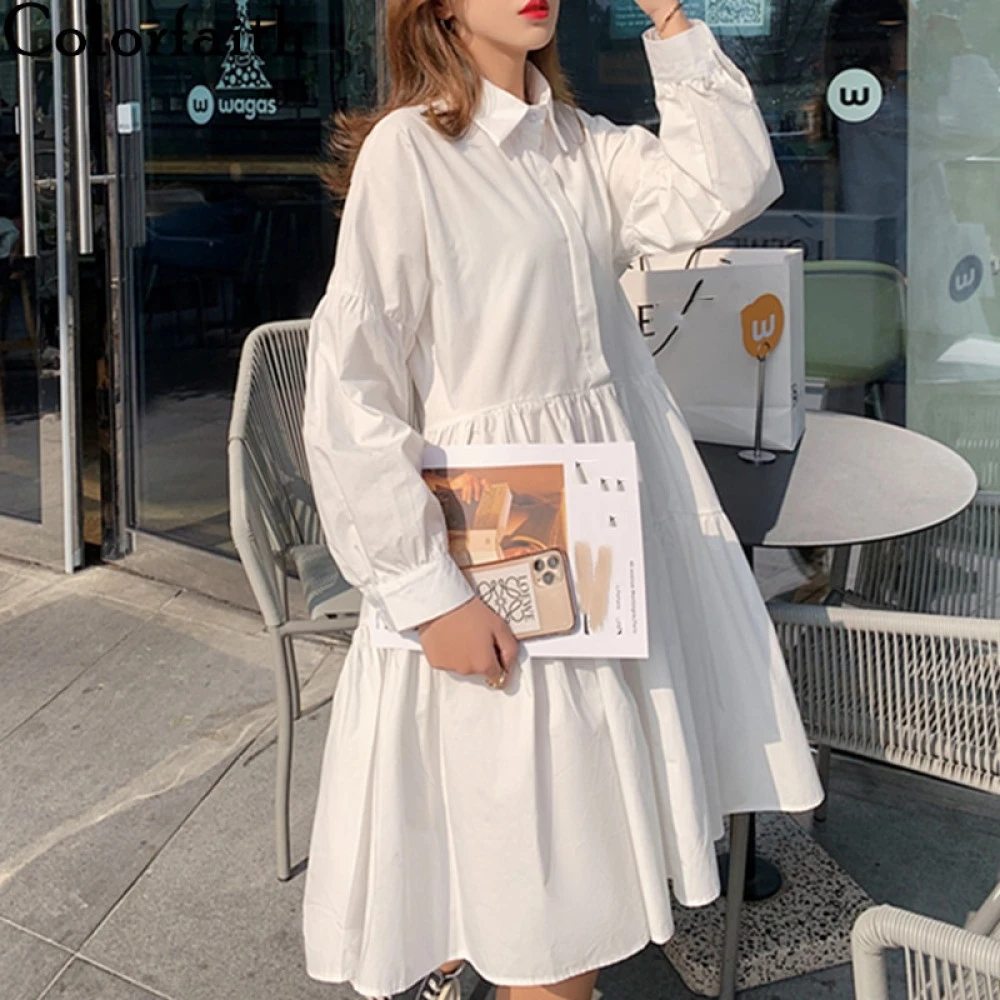 Colorfaith 女性用ハイウエストシャツ 新しい韓国のファッション 不規則なプリーツ 特大 ワイルド 春と夏用 D1170 22 Dresses Aliexpress