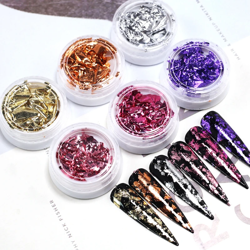 

3D Glitter DIY Manicure UV Gel Polish Nail Decoration Tools 1 Box Gold Silver Irregular Aluminum Paper Sheet Art Nails Sticker