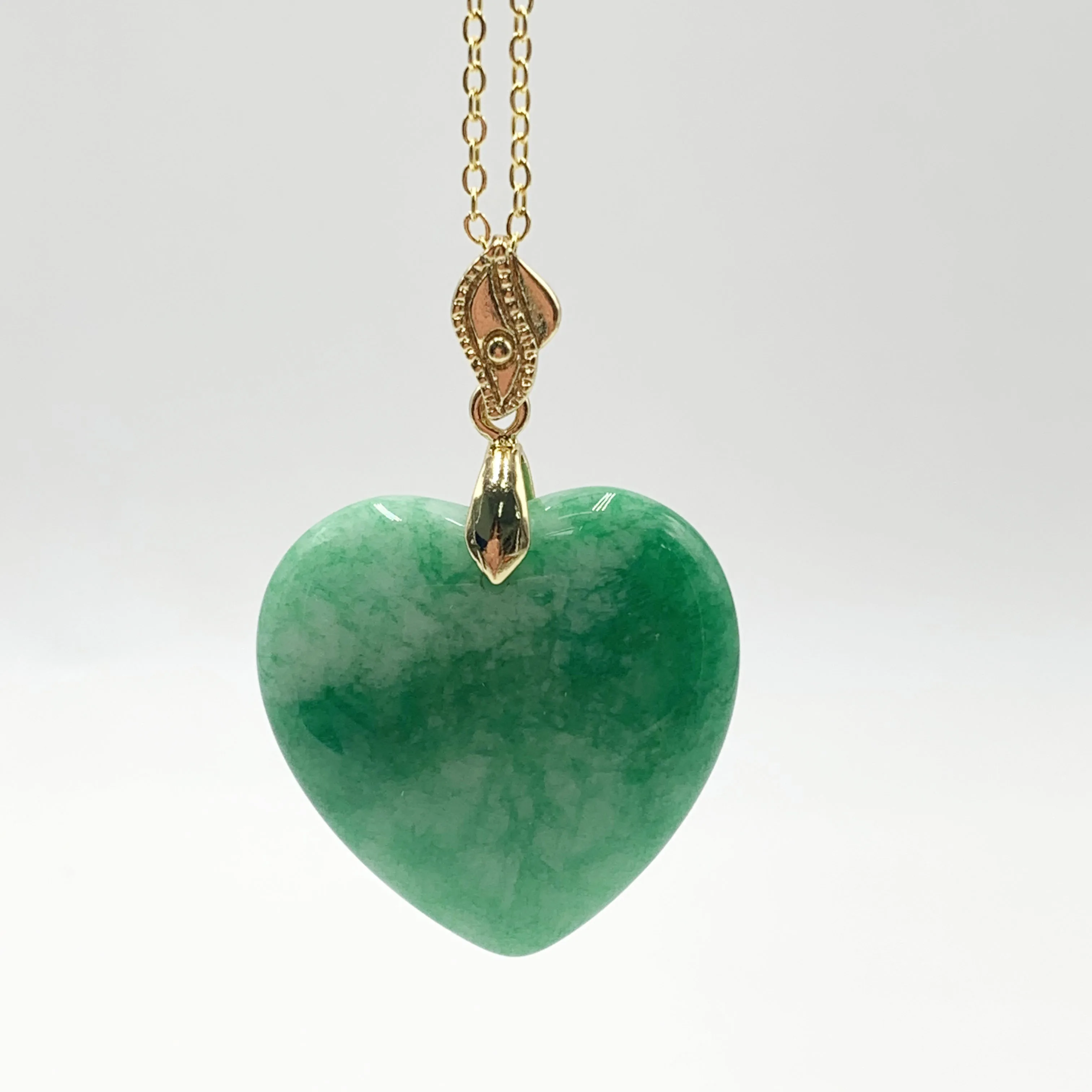Carved Natural Green Jade Heart Pendant 