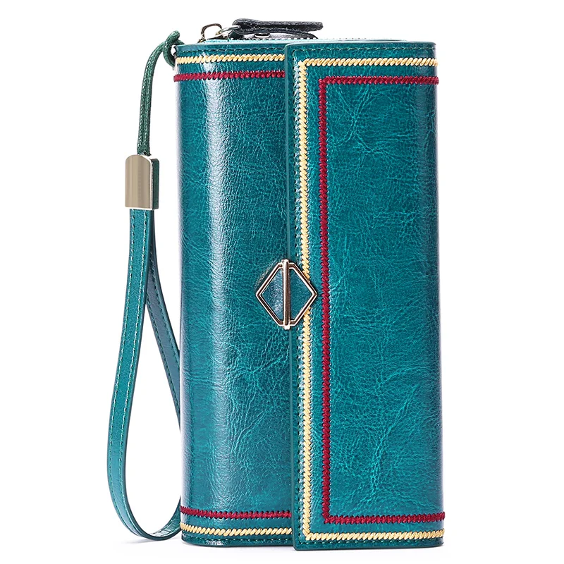 

Genuine Leather 2021 New Wallets for Women Large Capacity Purse Vintage Oil Wax-Leather Clutch Bag Cards Holder