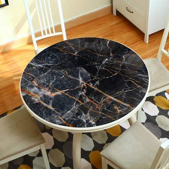 

European Table Cloth Imitation Marble 1.5mm Thickness Round Table Mat Pvc Waterproof Oil-proof Odorless Tablecloth Custom Made