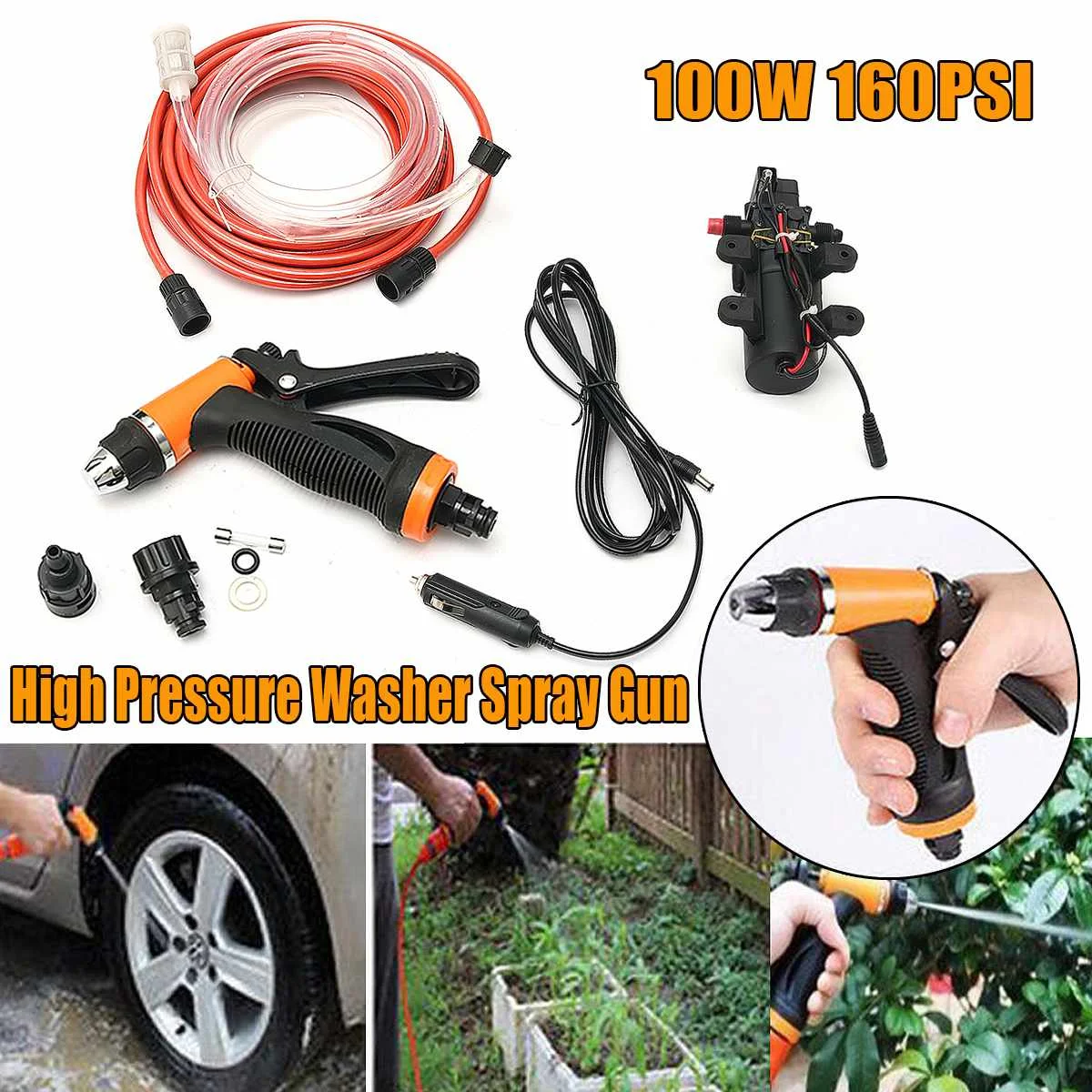 

12V 100W 145Psi High Pressure Self-Priming Electric Car Cleaning Portable Wash Washer Washing Water Pump Garden Water Gun