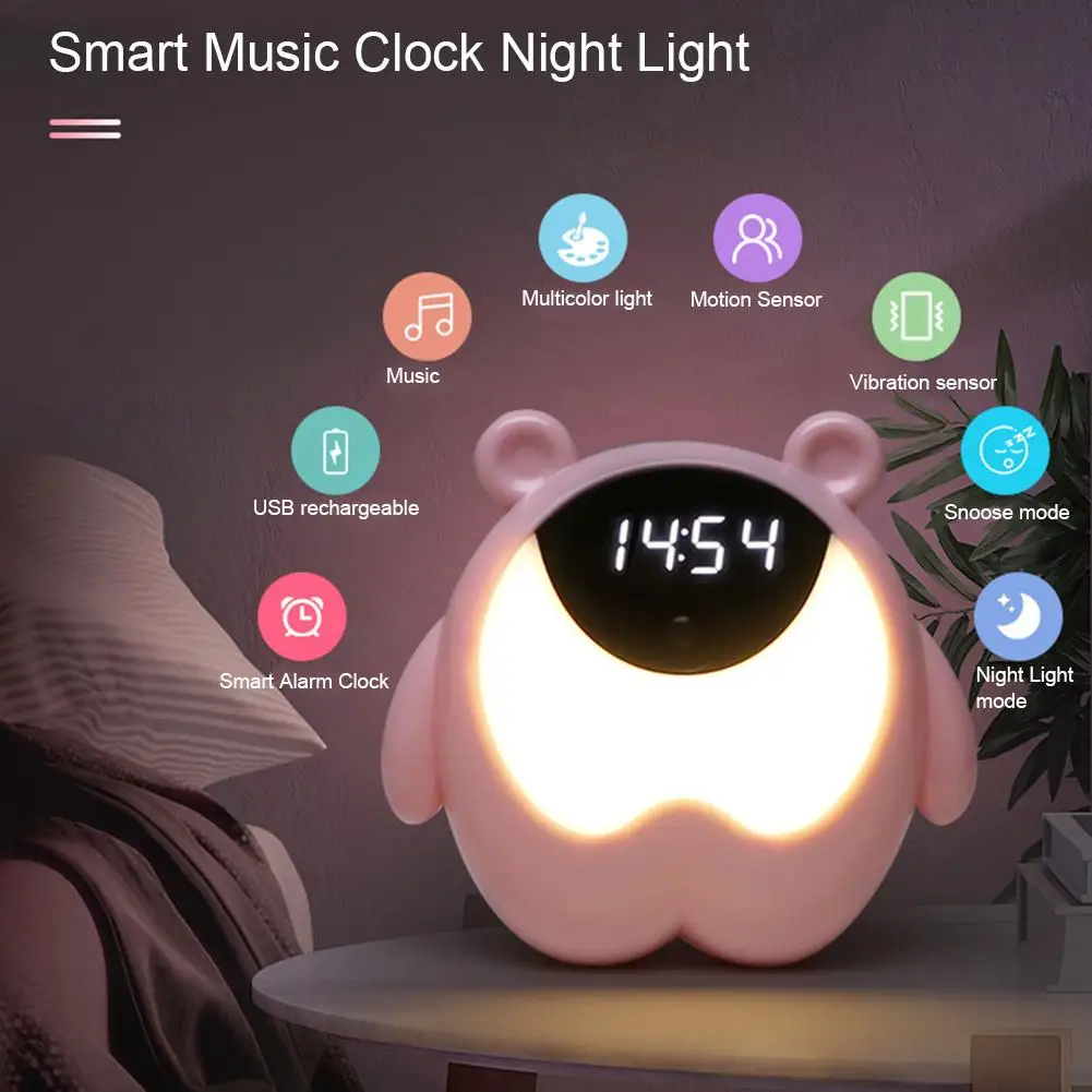 

USB Charging Induction Night Lamp Alarm Clock Night Light Music Colorful Atmosphere Sleeping Lamp For Children's Bedroom