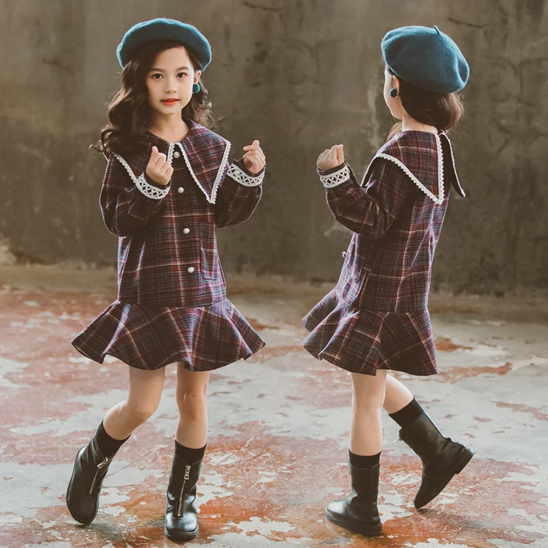Новые весенние платья для маленьких девочек в консервативном стиле; Детские платья в клетку с длинными рукавами; свободная модная одежда для маленьких девочек; Vestidos