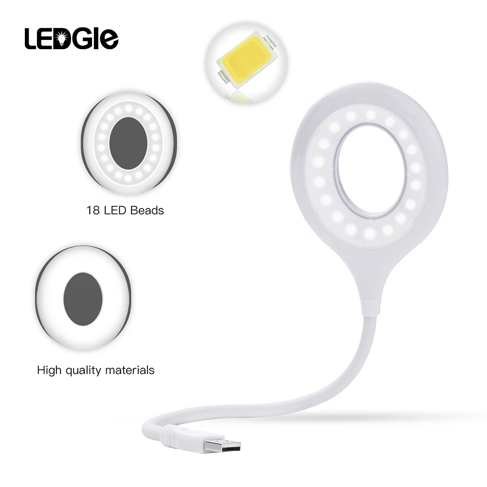 

LEDGLE 2W Flexible Bright Cute Mini LED USB Book Light Computer Lamp Reading Lamp For Laptop Computer PC For Students Working