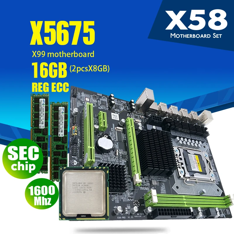 Материнская плата atermiter X58 LGA1366 combos X5675 ЦПУ 2 шт. x 8 ГБ = 16 DDR3 ОЗУ 1600 МГц PC3 12800R |