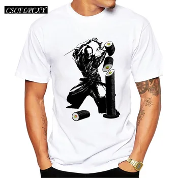 

2019 Funny Food Design Men T Shirt Fashion Sushi Slasher Printed T-shirt Short Sleeve Casual Tops