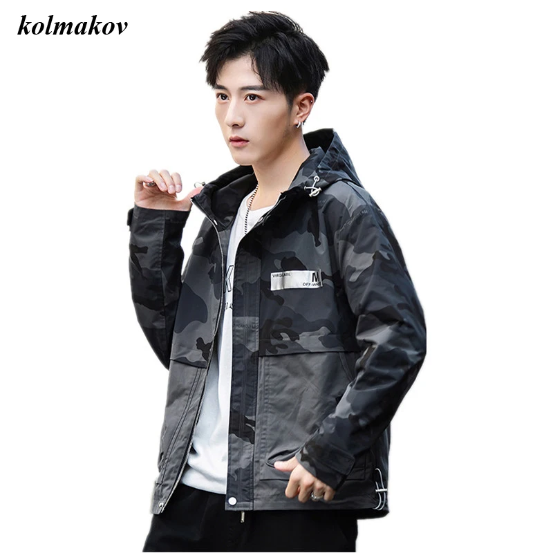 

KOLMAKOV New Arrival Style Men Boutique Jacket Coat Fashion Casual Hooded Printing Men's Slim Jacket Trench Dress Size M-4XL