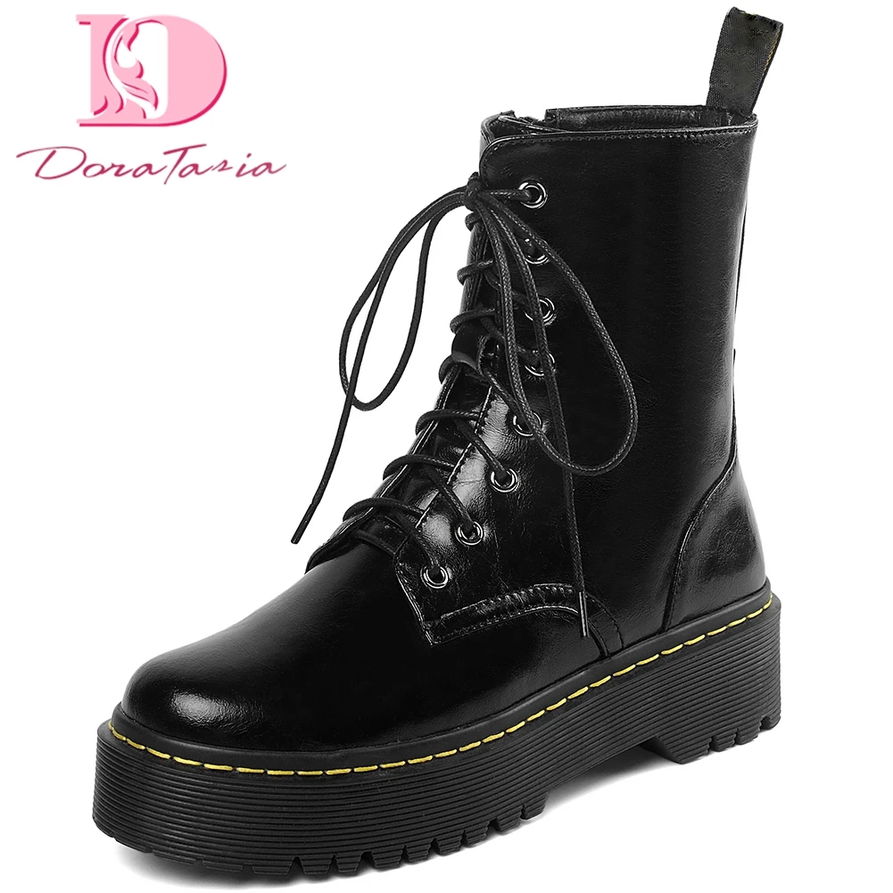 

Doratasia new fashion 2019 Top Quality Platform Comfortable Shoes Woman Boots Female Zip Up Add Fur Autumn Boots Women Shoes