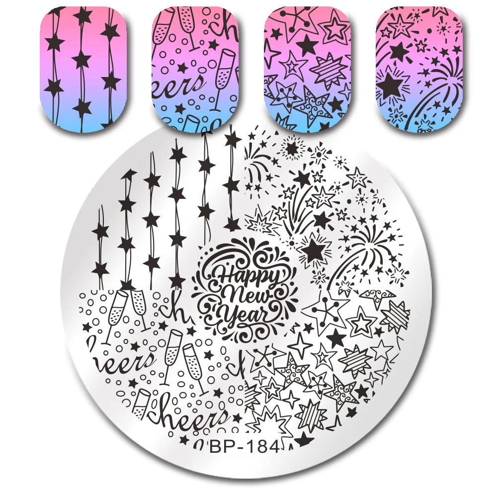 Цветочный дизайн ногтей штамповки пластины круглые шаблонные штампы лак цветок круглая волнистая линия проверенный маникюр ногтей