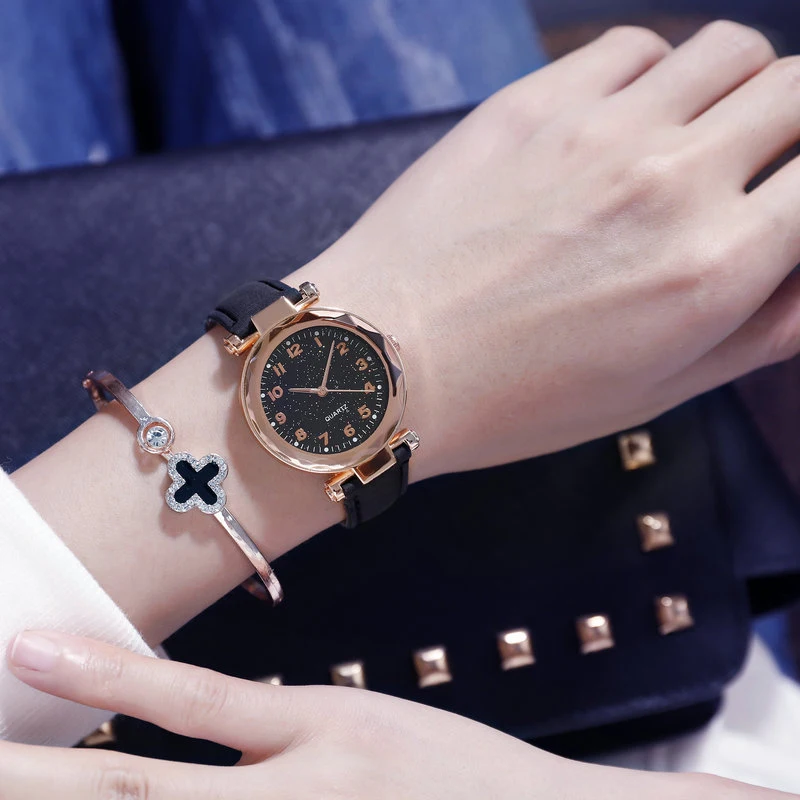 Прямая поставка женский часы модные звездное небо кварцевые наручные часы женские роскошные золотые наручные часы Топ relogio feminino