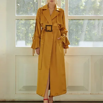 

Women Windbreaker Duster Jacket Drawstring Flare Sleeve Trench Coat Women 2019 Autumn High Street