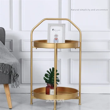 

WY-1125 Living Room lron Tea Table Sofa Corner Double Desk Coffee Table Bedroom Double Layer Small Round Side Table With Handle