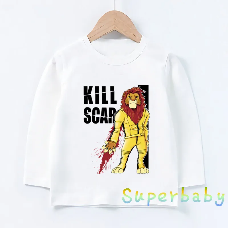Детская футболка с принтом «Король Лев и Симба», Забавные топы с рисунками для маленьких мальчиков и девочек, Детская футболка с длинными рукавами, LKP5296