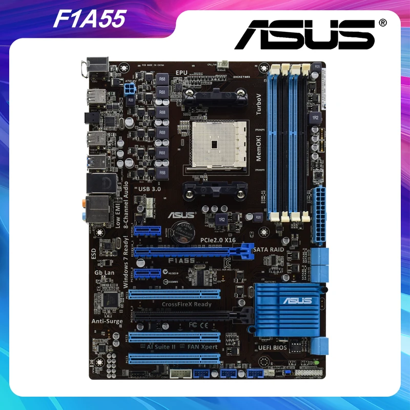 ASUS F1A55 Socket FM1 AMD A55 оригинальная материнская плата для ПК DDR3 64 Гб A8-3870K Cpus 6 × SATA II 2 USB3.0