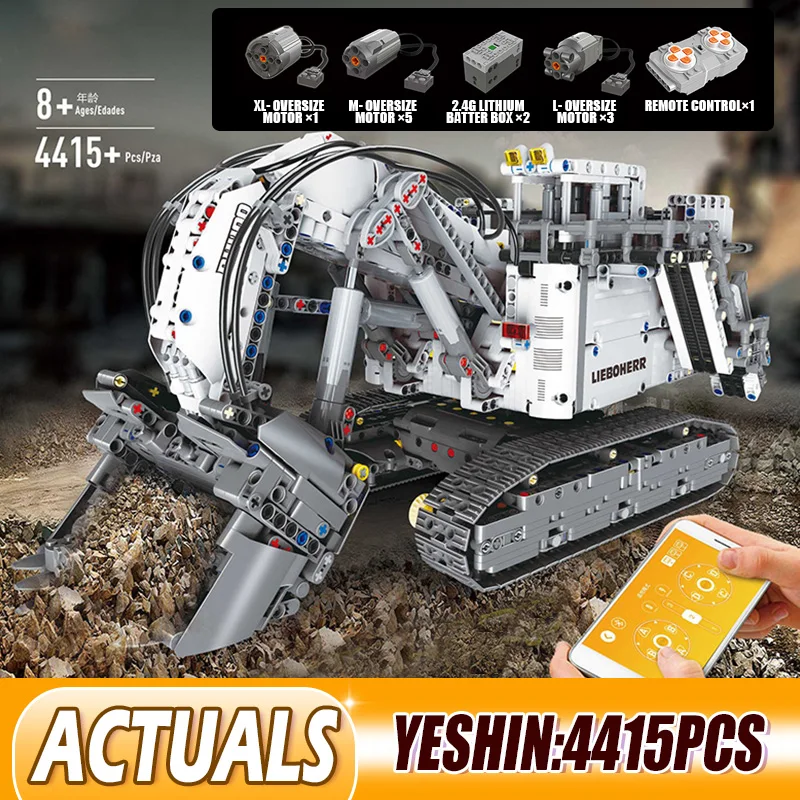 Technic автомобильный двигатель мощный мобильный кран экскаватор либхер R9800 Mk II модель автомобиля совместима с 42100 строительными блоками кирпича