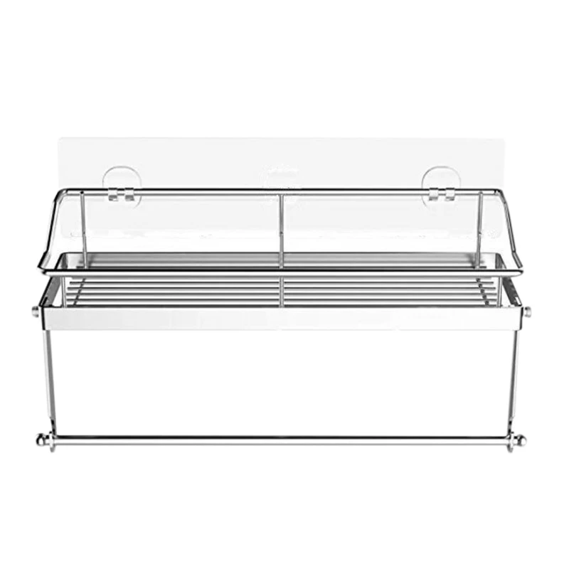 

Adhesive Paper Towel Holder Shelf,Wall Mounted Paper Towel Holder Basket for Kitchen Shower Bathroom & Balcony,Rustproof,No Dril
