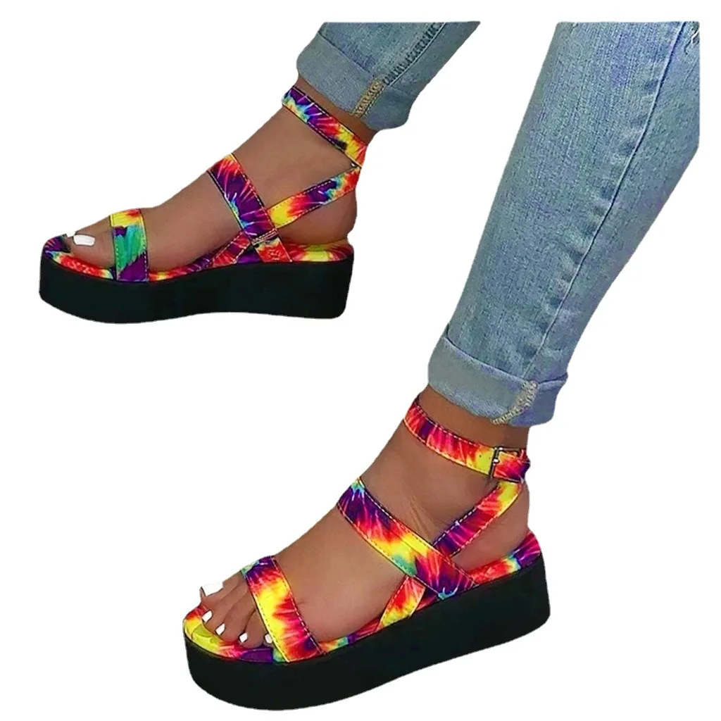 Verano De Mujer Damas Sandalias del arco iris Correa De Tobillo Plataforma Zapatos de Tamaño de TI K7U1 