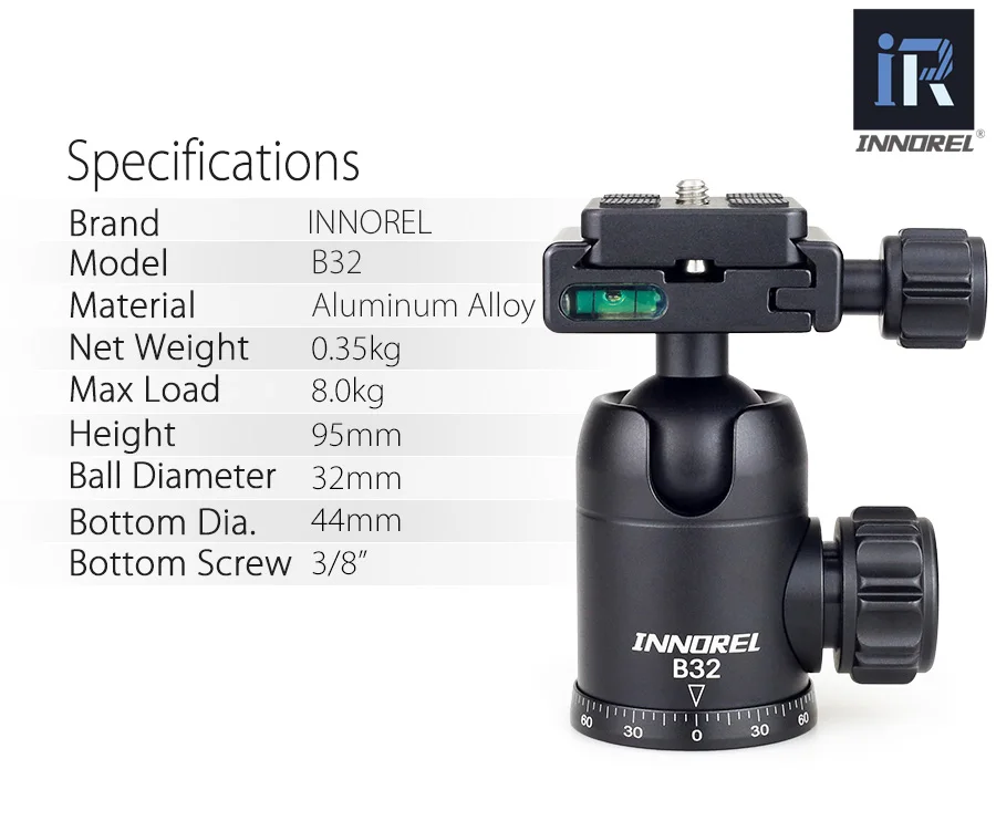 INNOREL B44/B36/B32 Алюминий сплав панорамный Камера Штативная головка Максимальная нагрузка 15/12/8 кг-трипода с пластиной быстрого крепления для камеры для телеобъектив