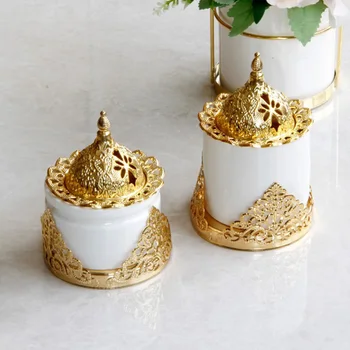

buddhist supplies Creative golden Middle Eastern style ceramic combination incense burner aromatherapy furniture decoration