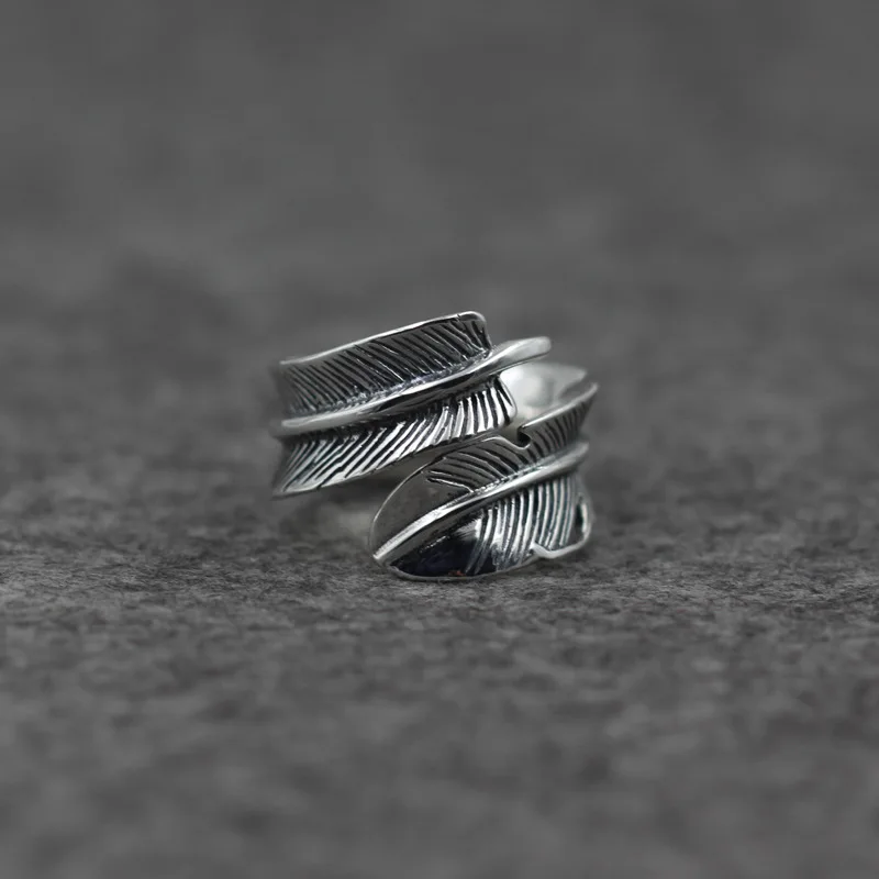 

Goro's Takahashi 925 Sterling Original Engraved Feather Rings Retro Indian Style Ring