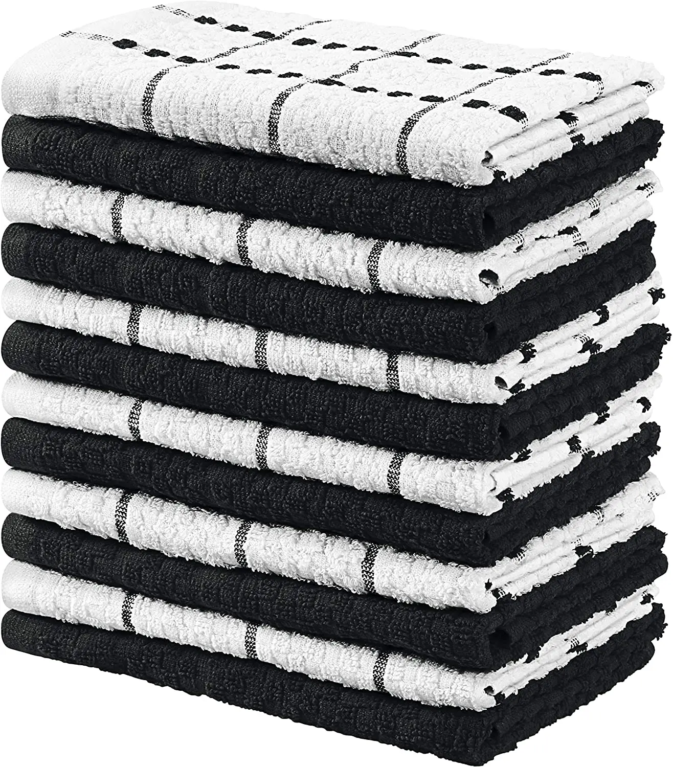 12 Pcak Kitchen Towels12 Inch Household Cleaning Black And White Woven