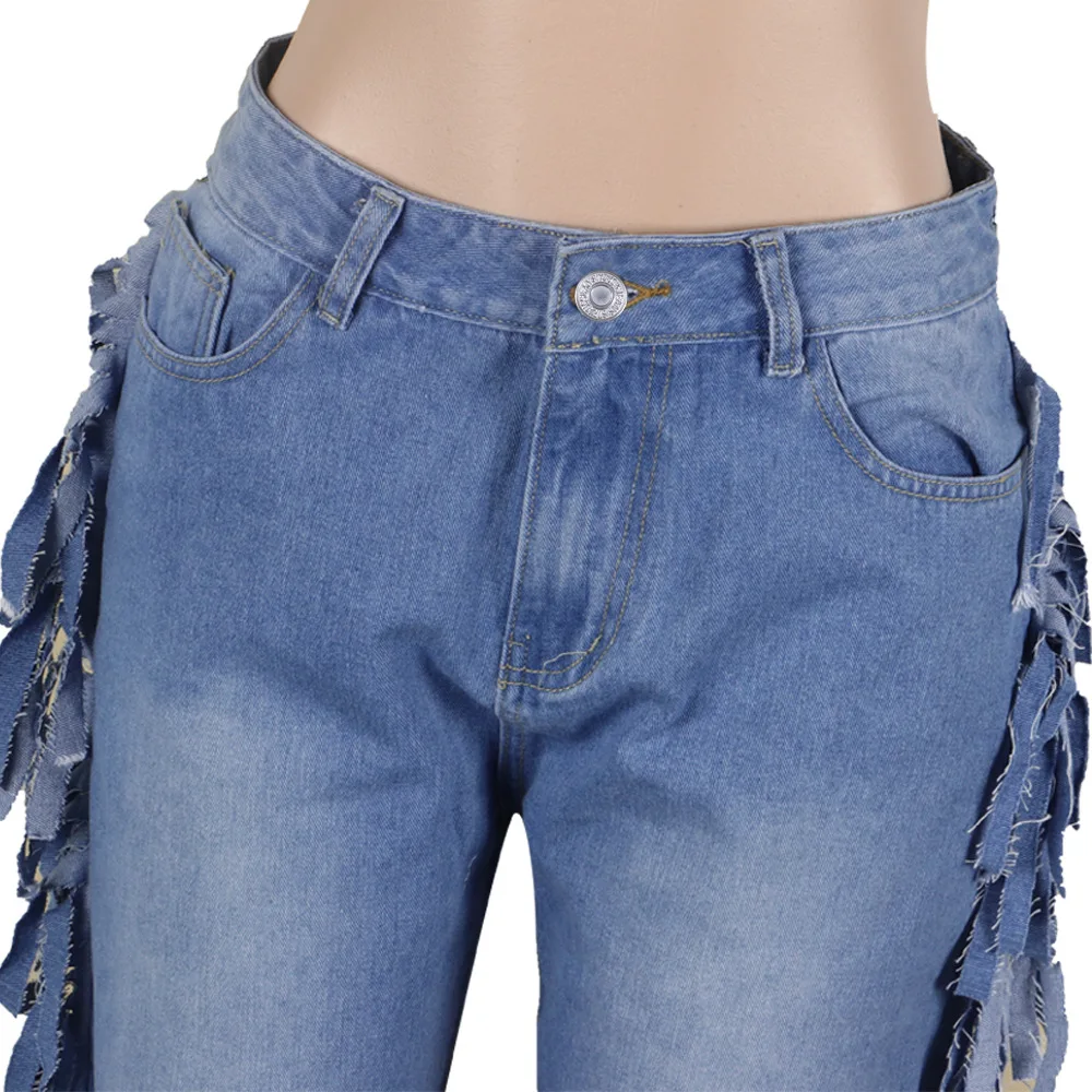 Autumn Winter Women Jeans Waterwash Tassel Casual Long Trousers Plus Size Woman Jean