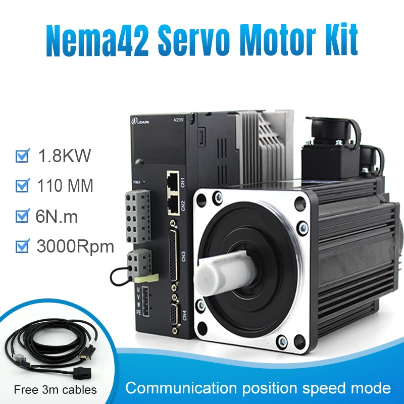 

220v AC servo motor and drive for nema42 110mm frame 1.8KW 3000rpm 6n.m with cable kit