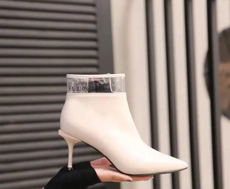 

Autumn 2019 new white 9 cm fashion trend pointed with slender female ankle boots temperament goddess