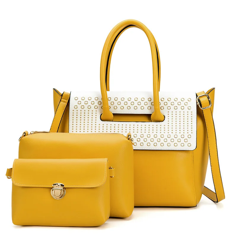 

Women Shoulder Retro Handbag Composite Bag PU Leather Rivet Purses Drop Shipping Multifunction Wallet 6 Colors Three Bags Catwal