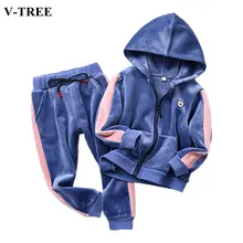 Коллекция года, зимние комплекты одежды для девочек утепленные комплекты одежды для детей, бархатные спортивные костюмы для подростков двойные теплые спортивные костюмы для мальчиков, От 2 до 10 лет
