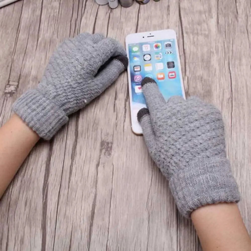 

Winter Touch Screen Gloves Women Men Warm Stretch Knit Mittens Imitation Wool Full Finger Guantes Female Crochet Luvas Thicken
