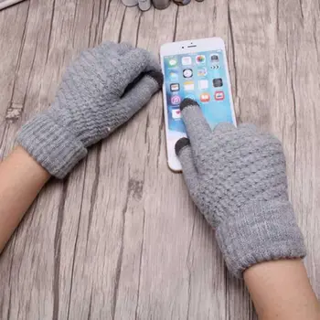 

Winter Touch Screen Gloves Women Men Warm Stretch Knit Mittens Imitation Wool Full Finger Guantes Female Crochet Luvas Thicken