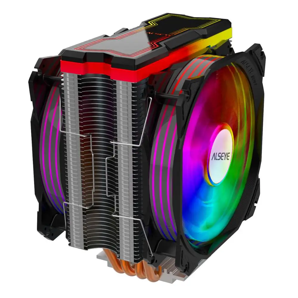 Alseye Cooler Ajustável Rgb Iluminação 120mm Pwm 4 Pinos Suporte 5v-3pin Aura - Fusão Calor-tubo Lga1200 M120d Cpu - Imagem 2