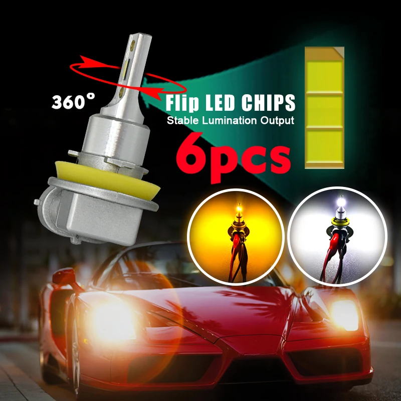 CNSUNNYLIGHT H11 9005/HB3 9006/HB4 LED Car Fog Light Headlight Bulb 2400Lm 6000K White 1900K Amber H9 H8 H16 Auto Front Foglamp led car lights,led lights,led bulbs,led headlights,led car headlights,car headlamps