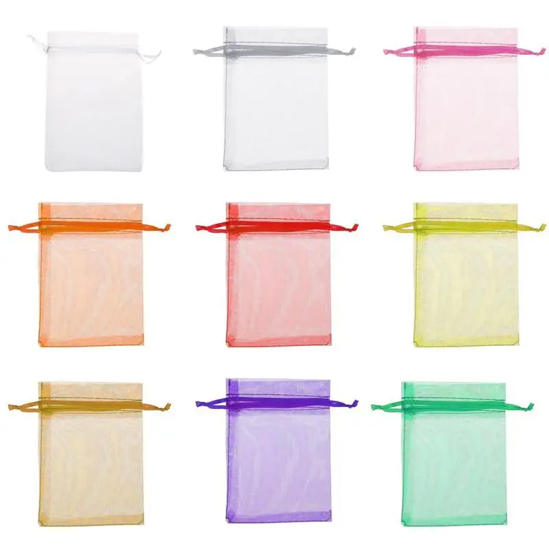

100 Pcs Organza Bags For Packaging Jewelry Drawable 10 Colors Gift Bags Wedding Party Decoration Cheap Pouches
