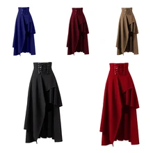 Костюмы стимпанк Готическая повязная юбка женская одежда Высокая Низкая гофрированная юбка для вечеринки Лолита средневековое викторианское готическое панк-юбка