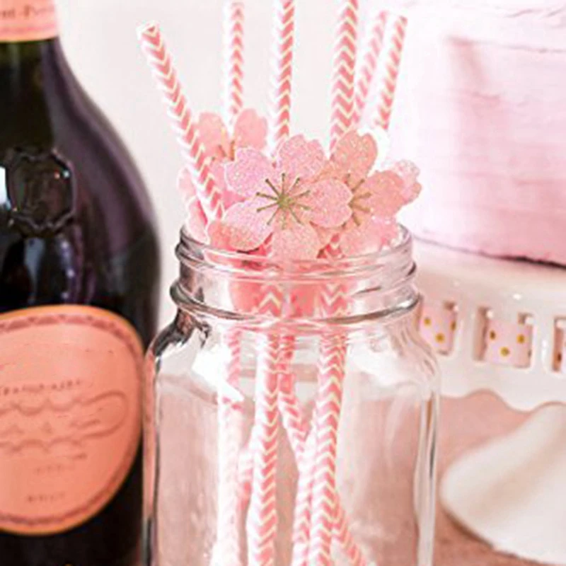 Биоразлагаемые бумажные соломки, 100 розовые вечерние принадлежности для дня рождения, свадьбы, свадьбы/детского праздника